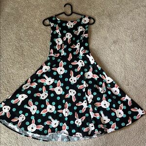 Black and White Bunny Print Midi Dress